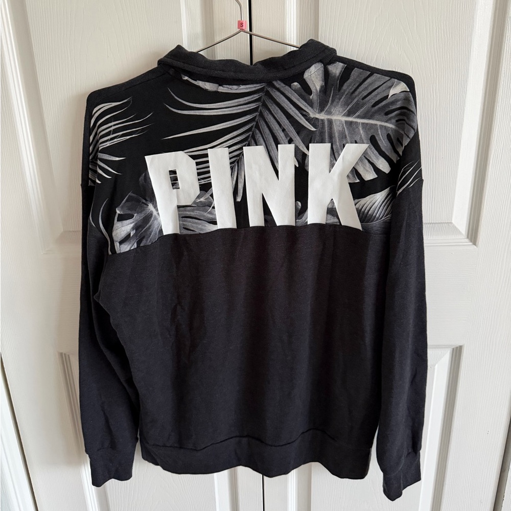 Victoria's Secret PINK Charcoal Tropical Palm Tree Quarter Zip